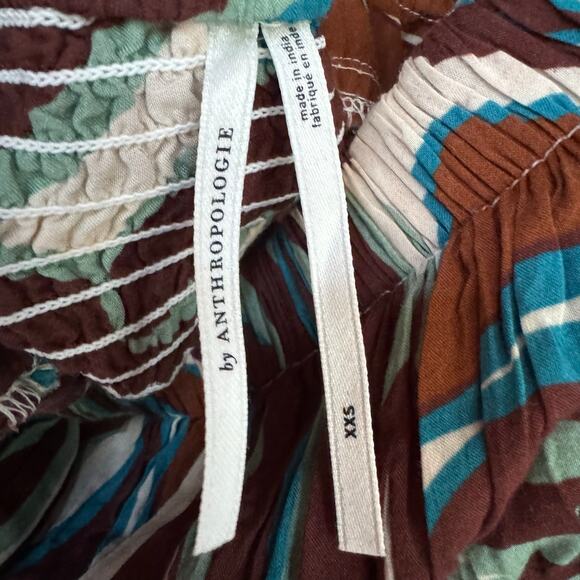 Anthropologie Sundress Abstract Leaf Print Smocked Tiered Boho Midi Dress XXS - Picture 7 of 10